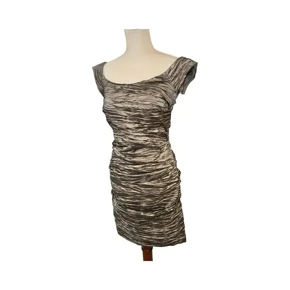 Alex Evenings Pewter Metallic Bandage Sheath Dress Size 10